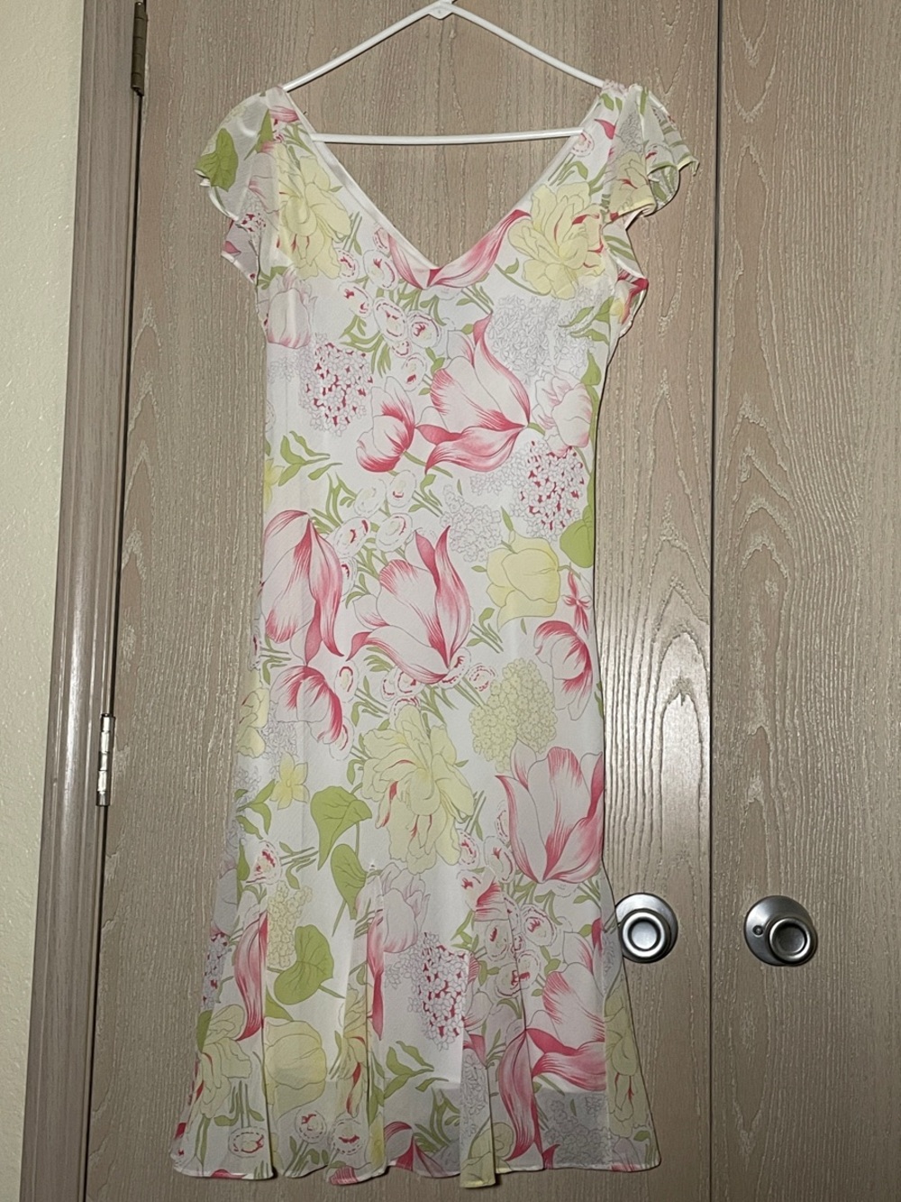 Scarlett White Floral Midi Dress with Pink & Yellow Floral